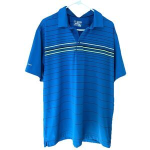 Under Armour Polo Shirt Men 2XL Loose Blue Short Sleev Stripe ColdBlack HeatGear